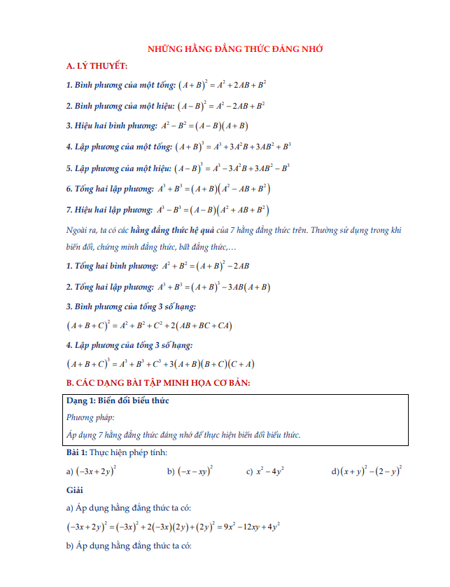 chuyên đề những hằng đẳng thức đáng nhớ