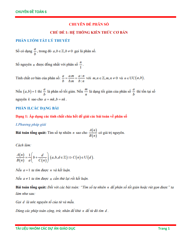 chuyên đề phân số ôn thi học sinh giỏi toán 6