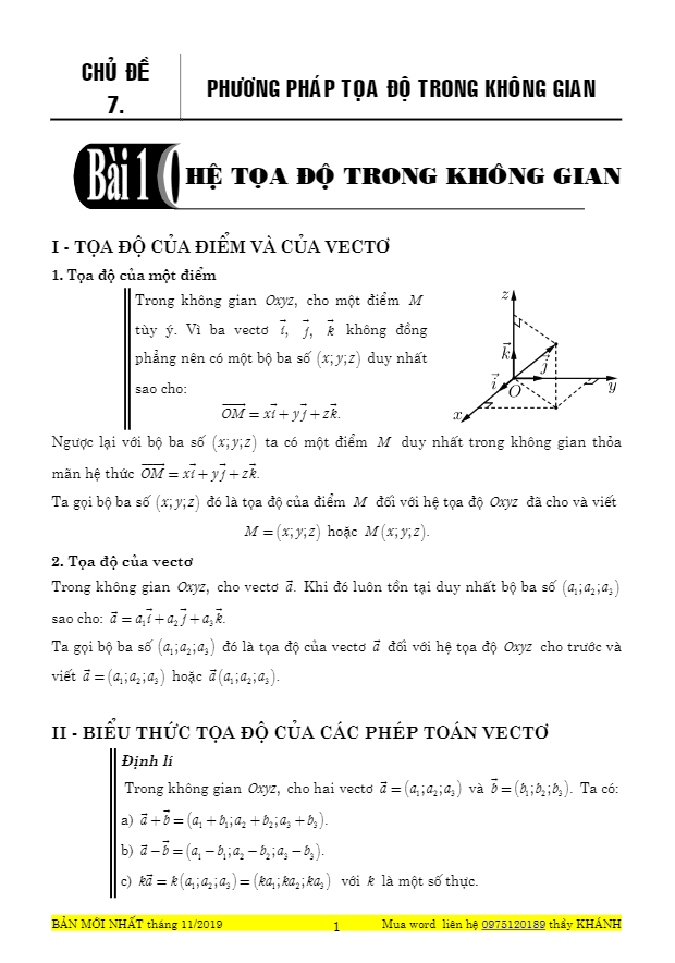 chuyên đề phương pháp tọa độ trong không gian – huỳnh đức khánh