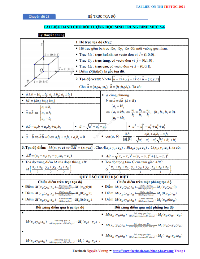 chuyên đề phương pháp toạ độ trong không gian ôn thi thpt 2021 – nguyễn bảo vương
