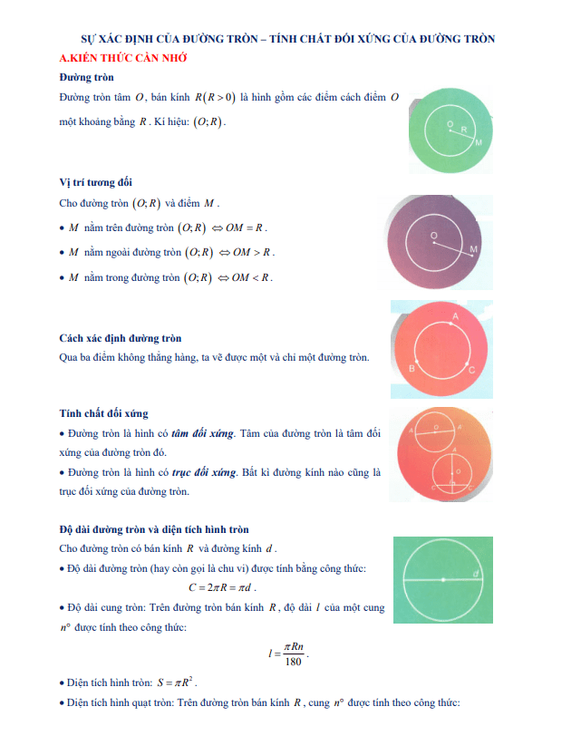 chuyên đề sự xác định đường tròn – tính chất đối xứng của đường tròn