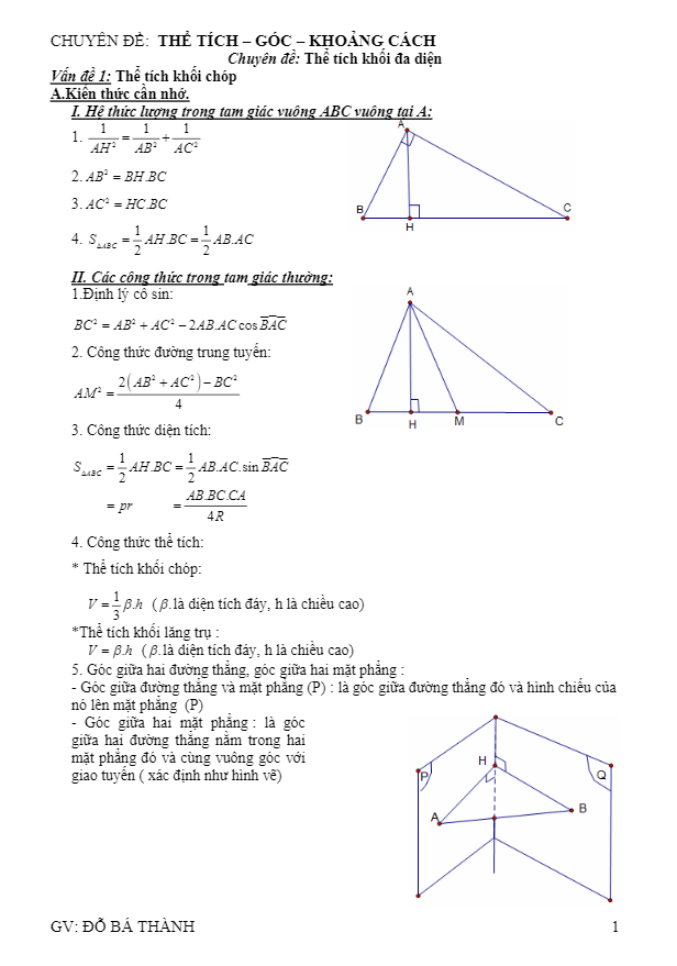 chuyên đề thể tích – góc – khoảng cách trong không gian – đỗ bá thành