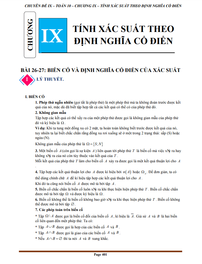 chuyên đề tính xác suất theo định nghĩa cổ điển toán 10 knttvcs