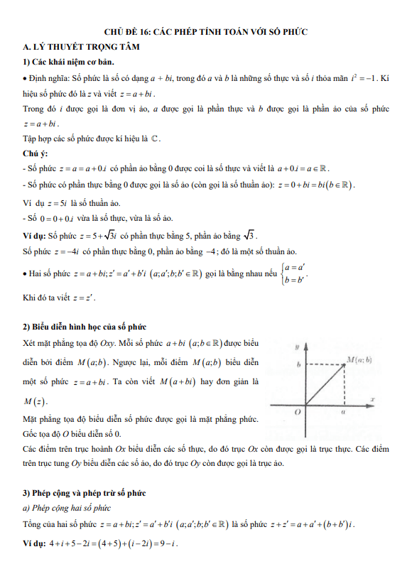 chuyên đề trắc nghiệm các phép tính toán với số phức