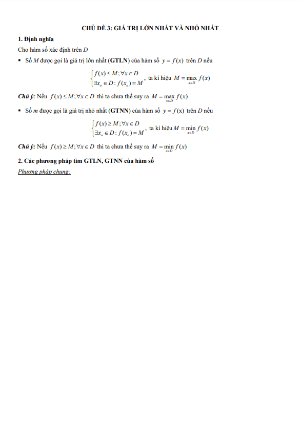 chuyên đề trắc nghiệm giá trị lớn nhất và nhỏ nhất của hàm số