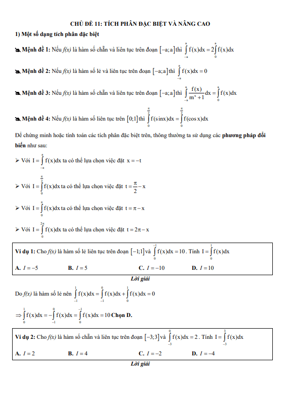 chuyên đề trắc nghiệm tích phân đặc biệt và nâng cao