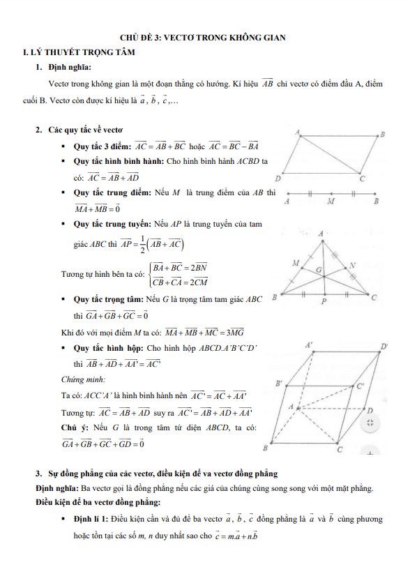chuyên đề trắc nghiệm vectơ trong không gian