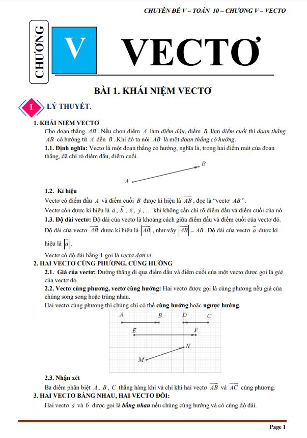 chuyên đề vectơ toán 10 chân trời sáng tạo