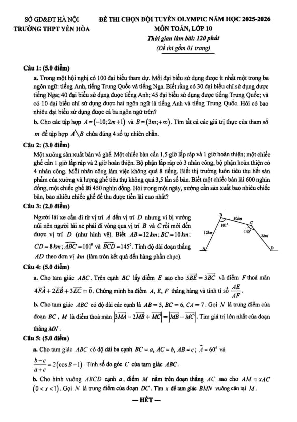 đề chọn đội tuyển olympic toán 10 năm 2025 – 2026 trường thpt yên hòa – hà nội