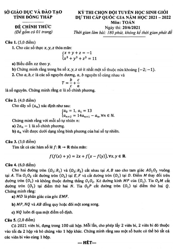 đề chọn đội tuyển thi hsg toán quốc gia năm 2021 – 2022 sở gd&đt đồng tháp
