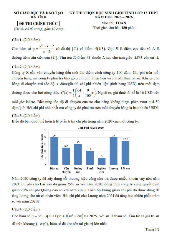 đề chọn học sinh giỏi tỉnh toán 12 năm 2025 – 2026 sở gd&đt hà tĩnh