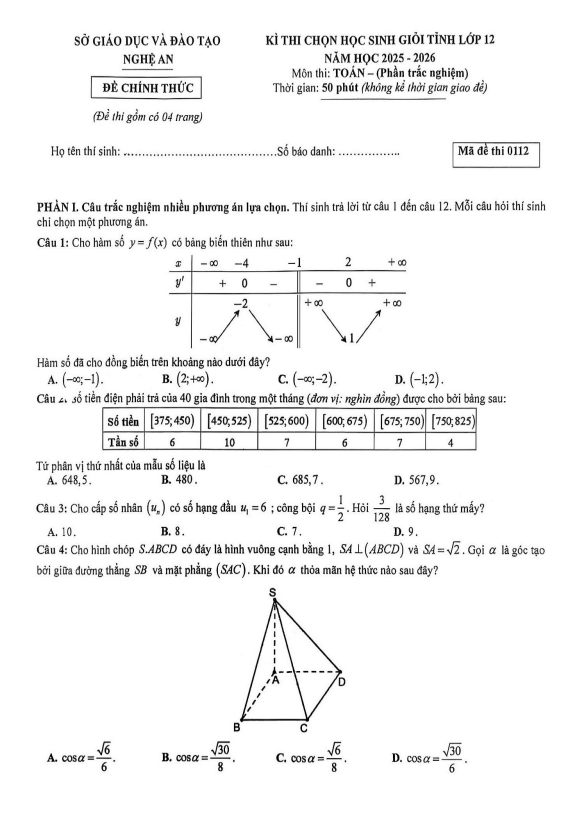 đề chọn học sinh giỏi tỉnh toán 12 năm 2025 – 2026 sở gd&đt nghệ an