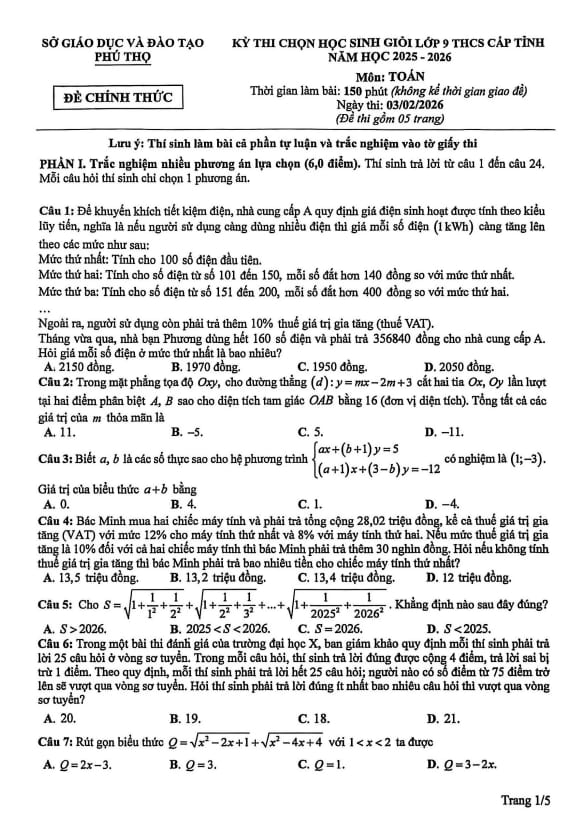 đề chọn học sinh giỏi tỉnh toán 9 năm 2025 – 2026 sở gd&đt phú thọ
