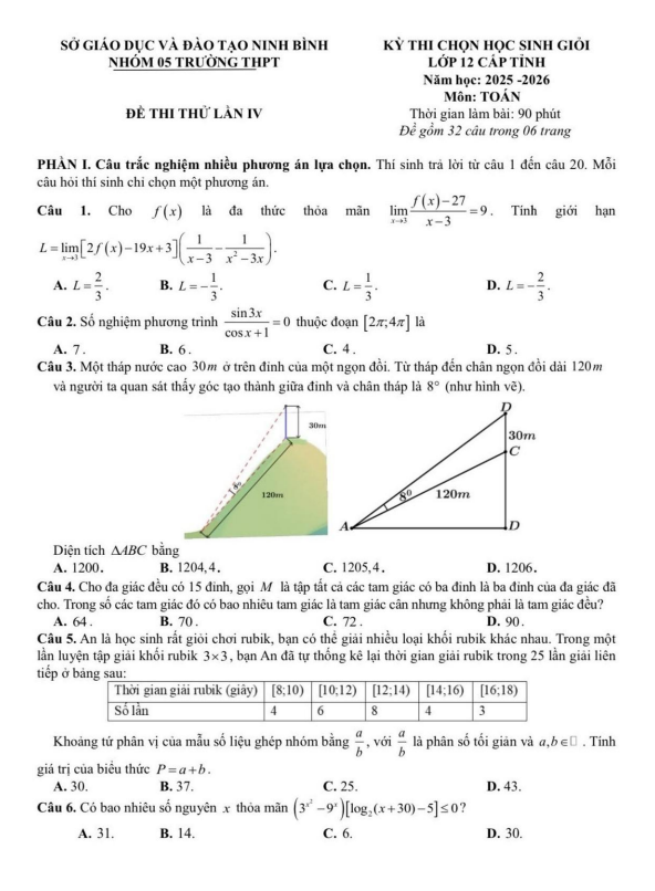 đề chọn học sinh giỏi toán 12 năm 2025 – 2026 nhóm 05 trường thpt – ninh bình