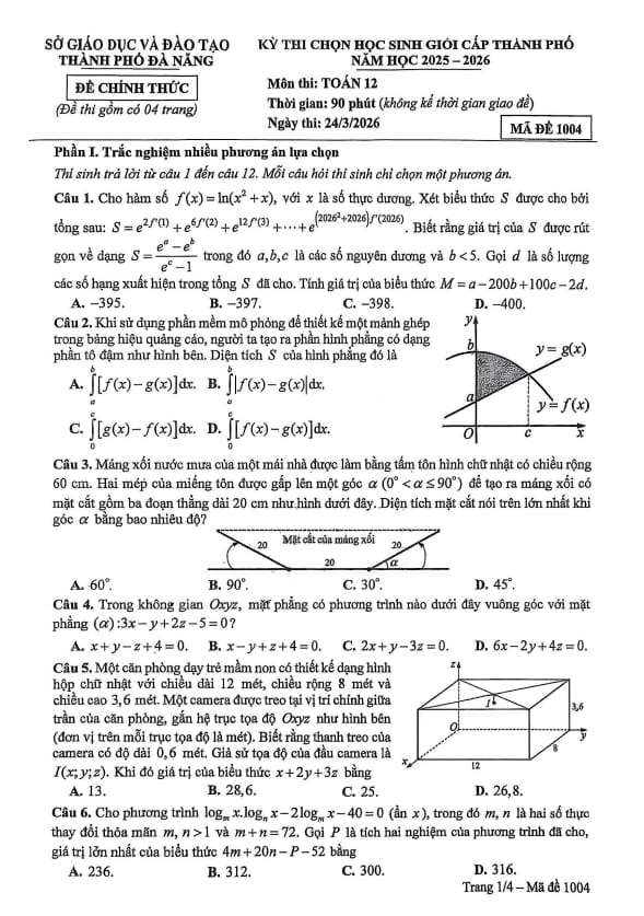 đề chọn học sinh giỏi toán 12 năm 2025 – 2026 sở gd&đt đà nẵng