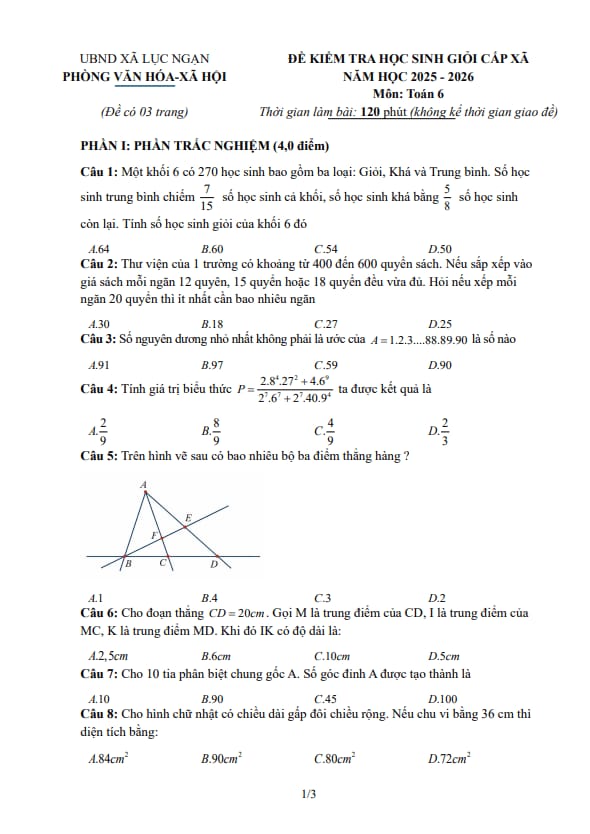 đề chọn học sinh giỏi toán 6 năm 2025 – 2026 xã lục ngạn – bắc ninh