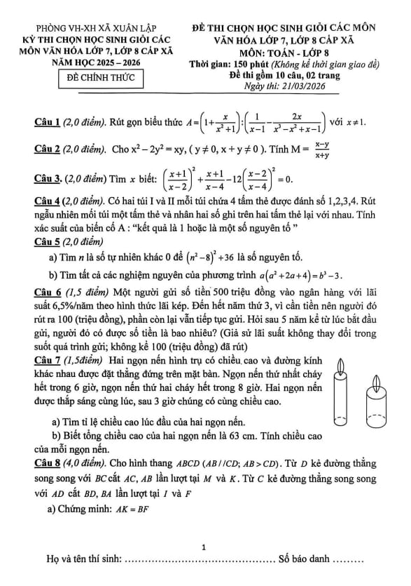đề chọn học sinh giỏi toán 8 năm 2025 – 2026 xã xuân lập – thanh hóa