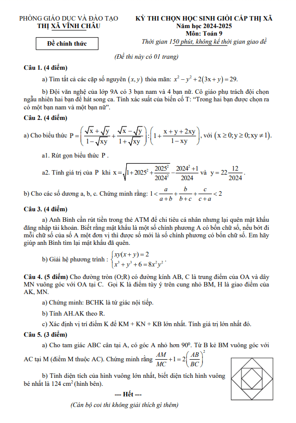 đề chọn học sinh giỏi toán 9 năm 2024 – 2025 phòng gd&đt vĩnh châu – sóc trăng