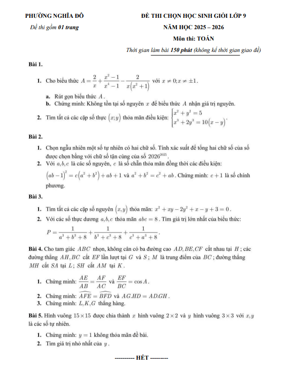 đề chọn học sinh giỏi toán 9 năm 2025 – 2026 phường nghĩa đô – hà nội