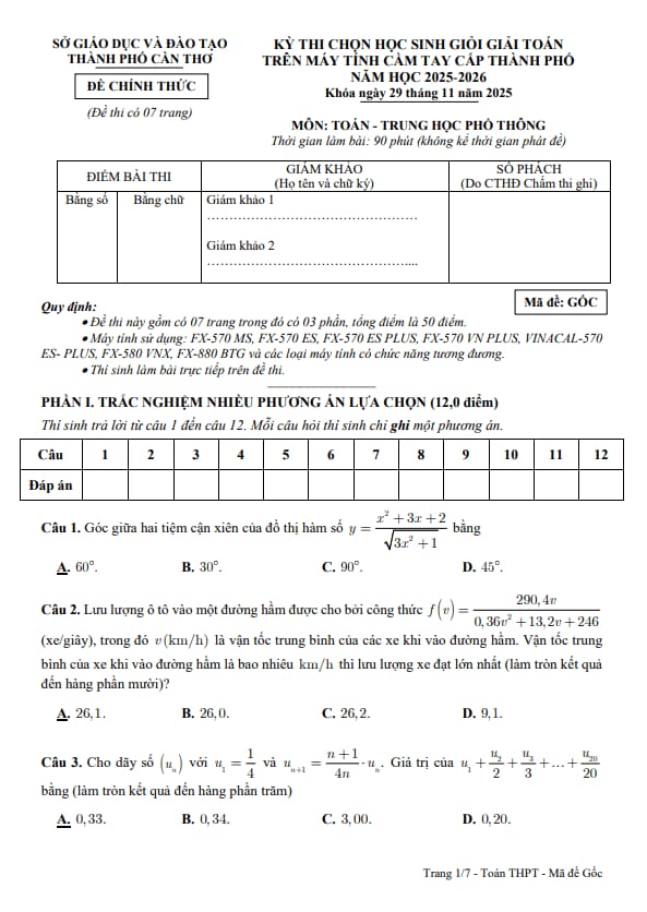 đề chọn hsg giải toán thpt trên mtct năm 2025 – 2026 sở gd&đt cần thơ