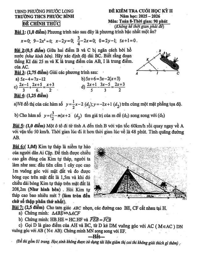 đề cuối học kỳ 2 toán 8 năm 2025 – 2026 trường thcs phước bình – tp hcm