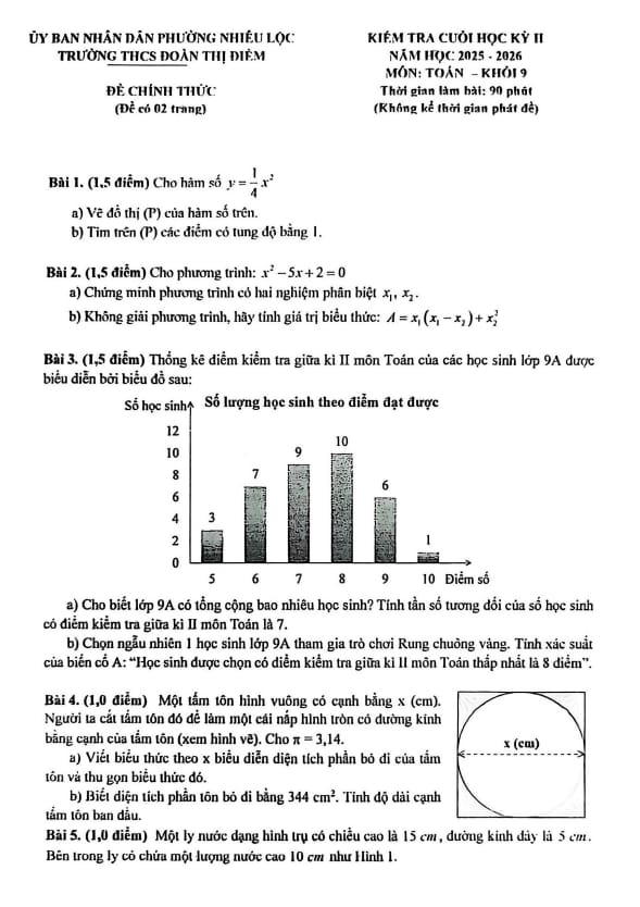 đề cuối học kỳ 2 toán 9 năm 2025 – 2026 trường thcs đoàn thị điểm – tp hcm