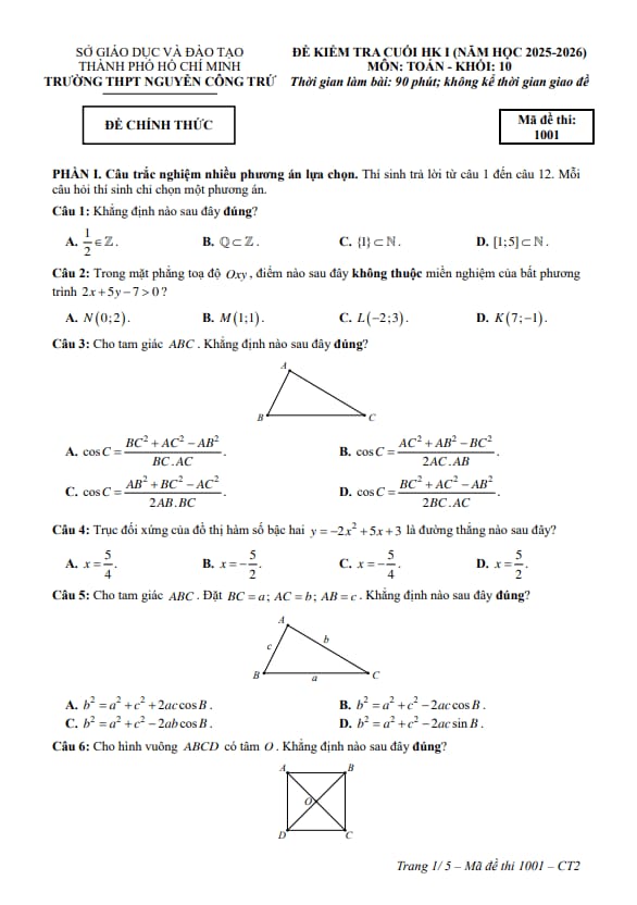 đề cuối kỳ 1 toán 10 năm 2025 – 2026 trường thpt nguyễn công trứ – tp hcm