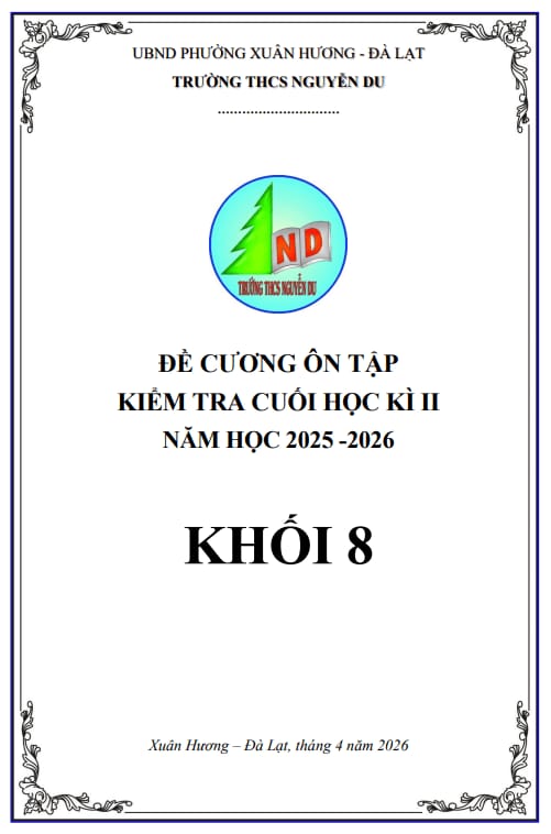 đề cương cuối học kì 2 toán 8 năm 2025 – 2026 trường thcs nguyễn du – lâm đồng