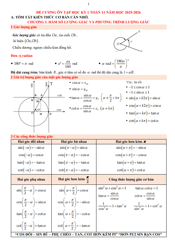 đề cương cuối kỳ 1 toán 11 năm 2025 – 2026 trường thpt đức trọng – lâm đồng
