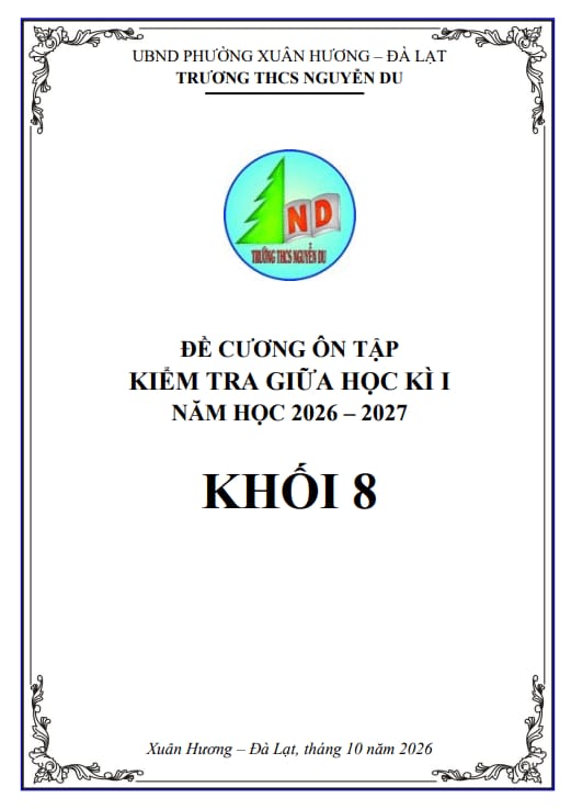 đề cương giữa học kì 1 toán 8 năm 2026 – 2027 trường thcs nguyễn du – lâm đồng