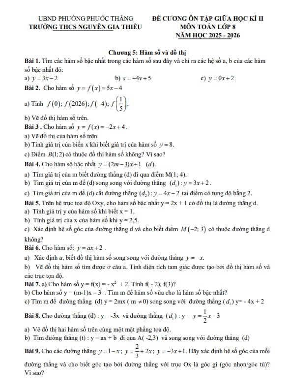 đề cương giữa kì 2 toán 8 năm 2025 – 2026 trường thcs nguyễn gia thiều – tp hcm