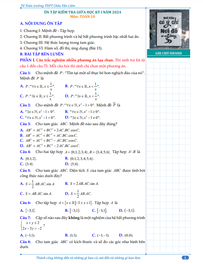 đề cương giữa kỳ 1 toán 10 năm 2024 – 2025 trường thpt châu văn liêm – cần thơ