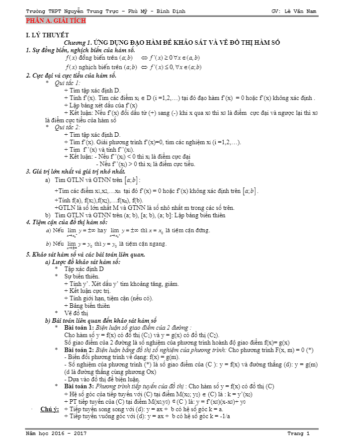 đề cương ôn tập thi thpt quốc gia 2017 môn toán – lê văn nam