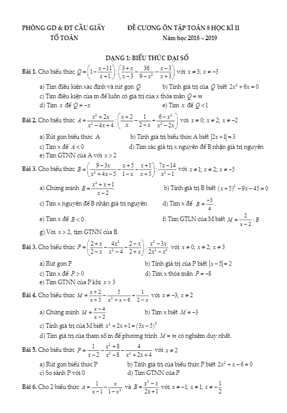 đề cương ôn tập toán 8 hk2 năm 2018 – 2019 phòng gd&đt cầu giấy – hà nội