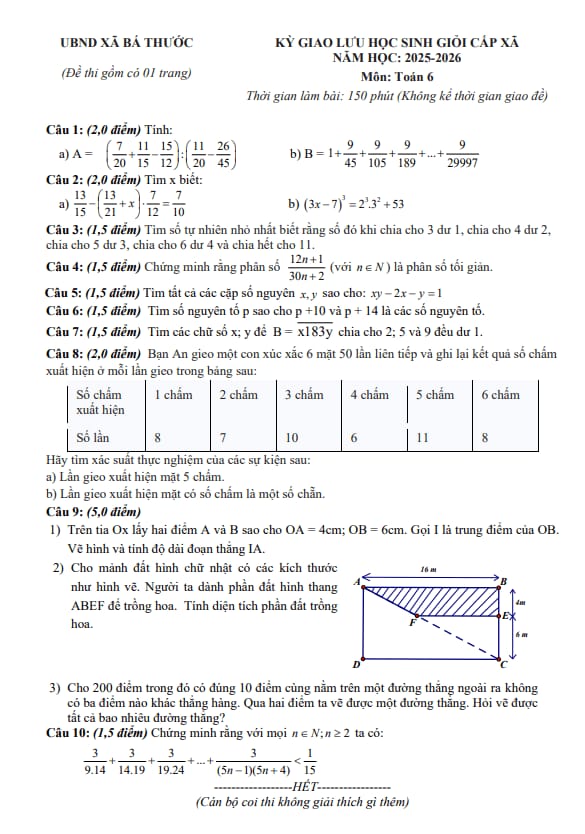 đề giao lưu hsg toán 6 năm 2025 – 2026 xã bá thước – thanh hóa