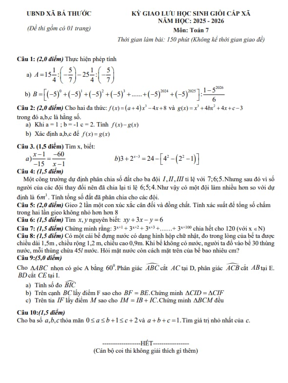 đề giao lưu hsg toán 7 năm 2025 – 2026 xã bá thước – thanh hóa