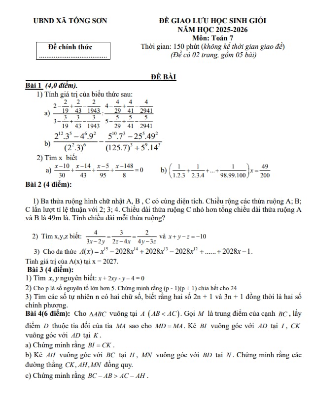 đề giao lưu hsg toán 7 năm 2025 – 2026 xã tống sơn – thanh hóa