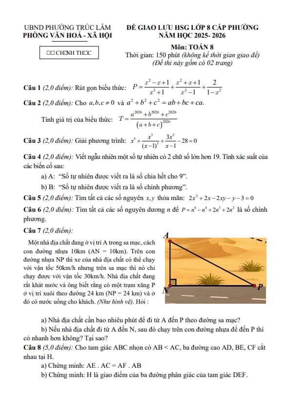 đề giao lưu hsg toán 8 năm 2025 – 2026 phường trúc lâm – thanh hóa