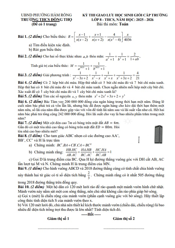 đề giao lưu hsg toán 8 năm 2025 – 2026 trường thcs đông thọ – thanh hóa