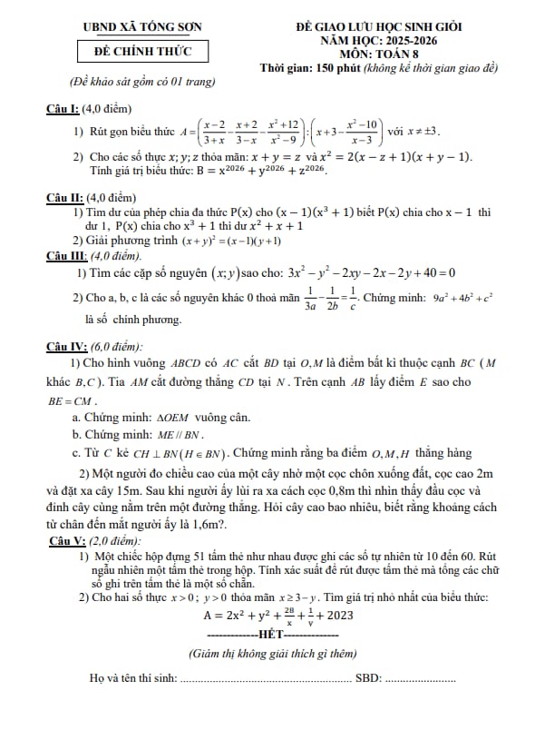 đề giao lưu hsg toán 8 năm 2025 – 2026 xã tống sơn – thanh hóa