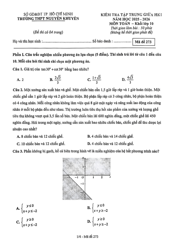 đề giữa hk1 toán 10 năm 2025 – 2026 trường thpt nguyễn khuyến – tp hcm