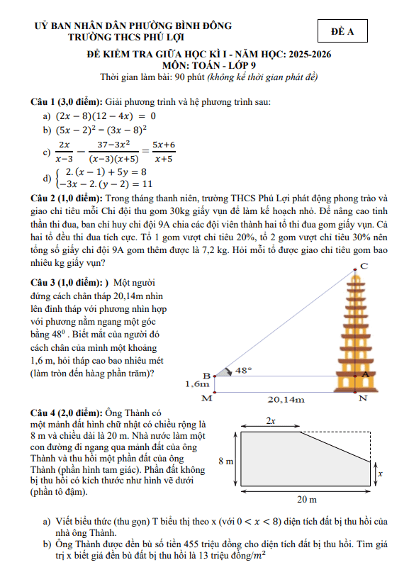 đề giữa học kì 1 toán 9 năm 2025 – 2026 trường thcs phú lợi – tp hcm