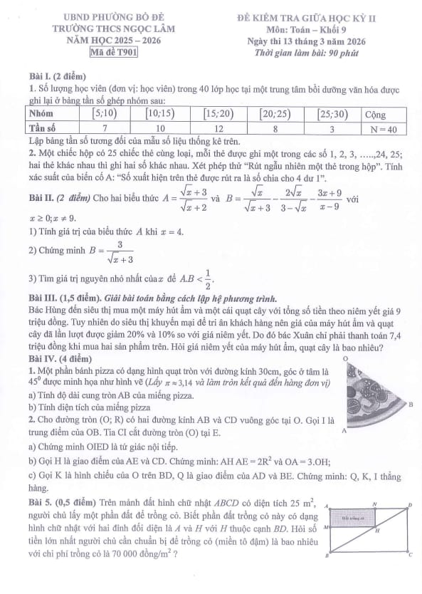 đề giữa học kì 2 toán 9 năm 2025 – 2026 trường thcs ngọc lâm – hà nội