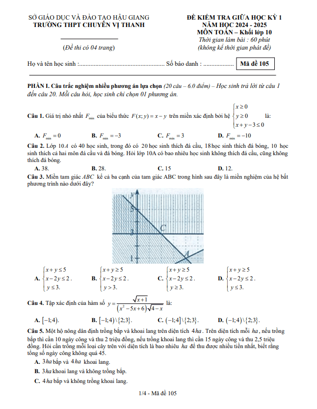 đề giữa học kỳ 1 toán 10 năm 2024 – 2025 trường thpt chuyên vị thanh – hậu giang