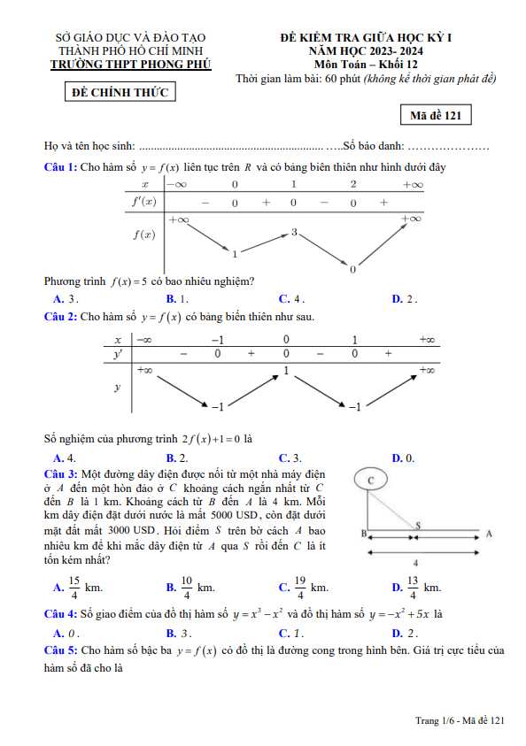 đề giữa học kỳ 1 toán 12 năm 2023 – 2024 trường thpt phong phú – tp hcm