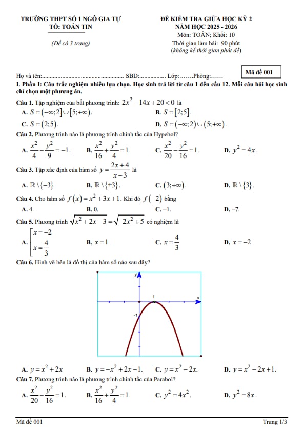 đề giữa học kỳ 2 toán 10 năm 2025 – 2026 trường thpt ngô gia tự 1 – đắk lắk