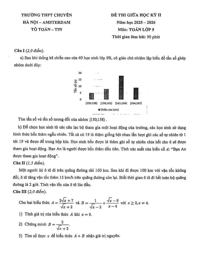 đề giữa học kỳ 2 toán 9 năm 2025 – 2026 trường thpt chuyên hà nội – amsterdam