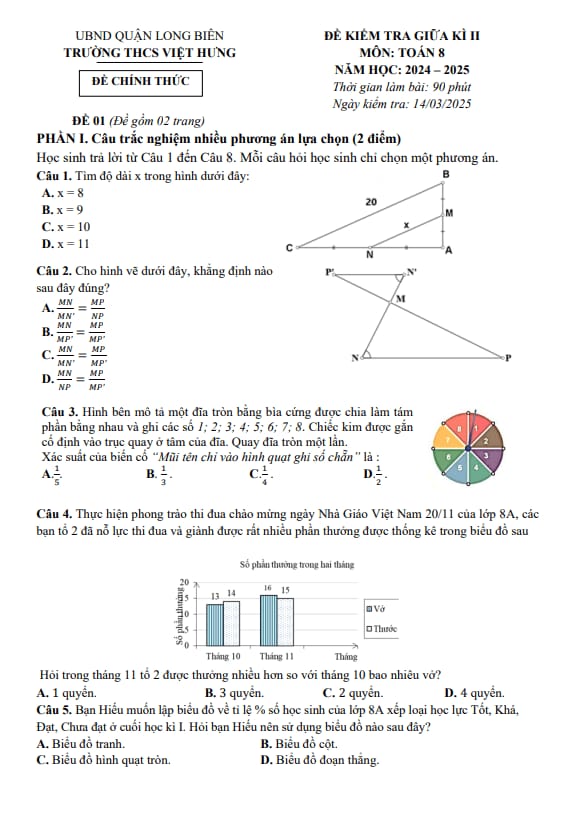 đề giữa kì 2 toán 8 năm 2024 – 2025 trường thcs việt hưng – hà nội
