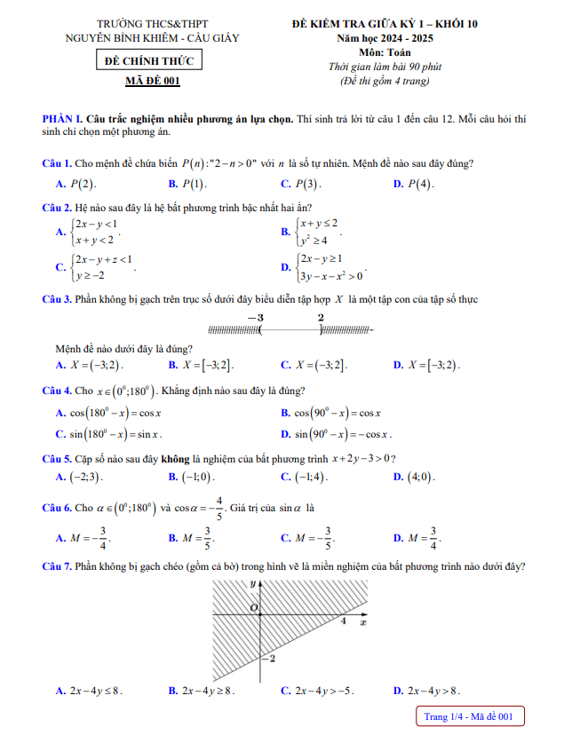 đề giữa kỳ 1 toán 10 năm 2024 – 2025 trường nguyễn bỉnh khiêm – hà nội