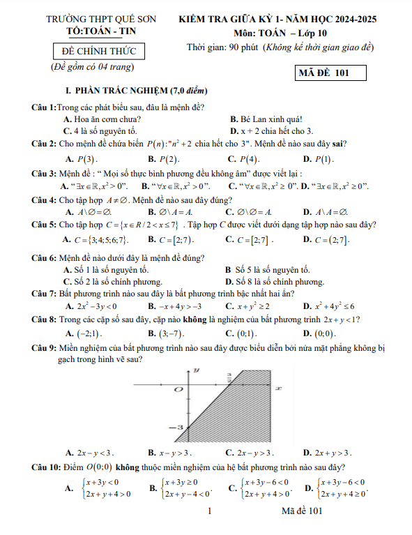 đề giữa kỳ 1 toán 10 năm 2024 – 2025 trường thpt quế sơn – quảng nam